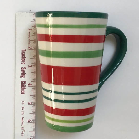 2010 Holiday Be Merry Red White Green Stripe Latte Coffee Mug - Picture 4 of 6
